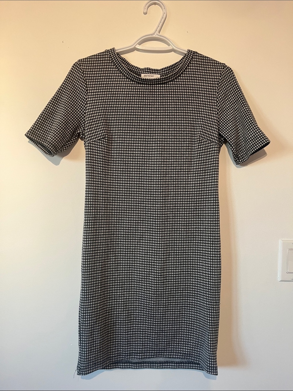Black and White Patterned Knit Mini Dress